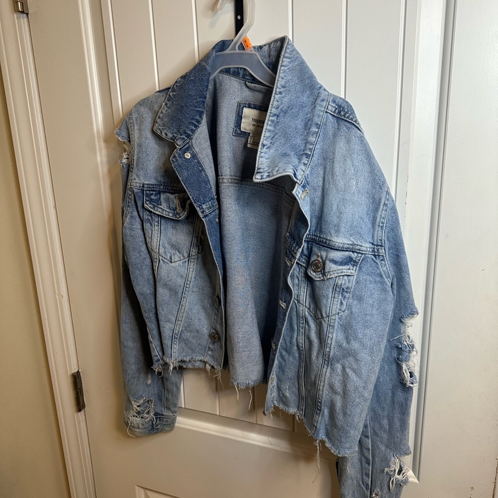 Forever 21 Light Blue Distressed Jean Jacket